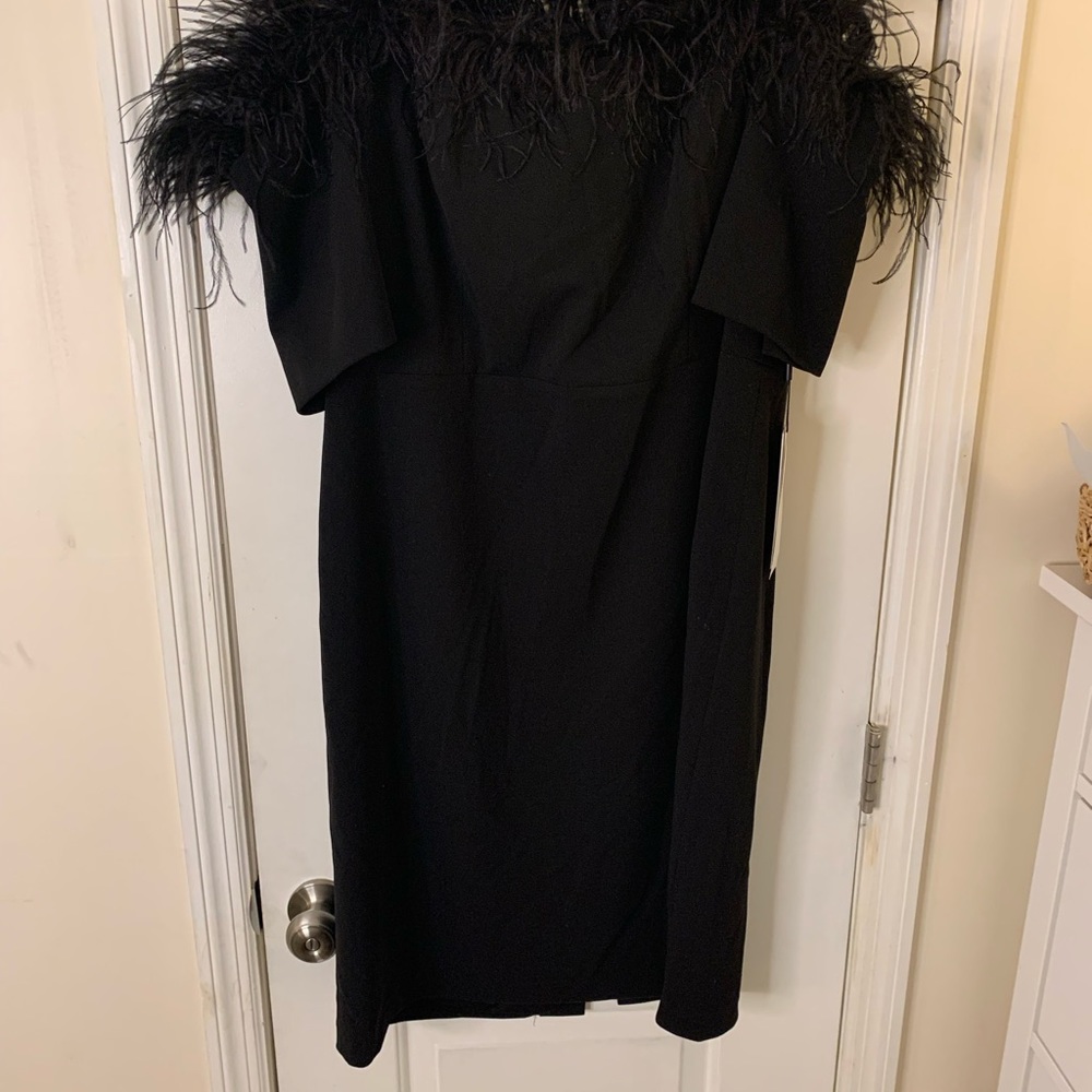 Calvin Klein Women’s Plus-size Off-the-shoulder Faux-Feather Dress